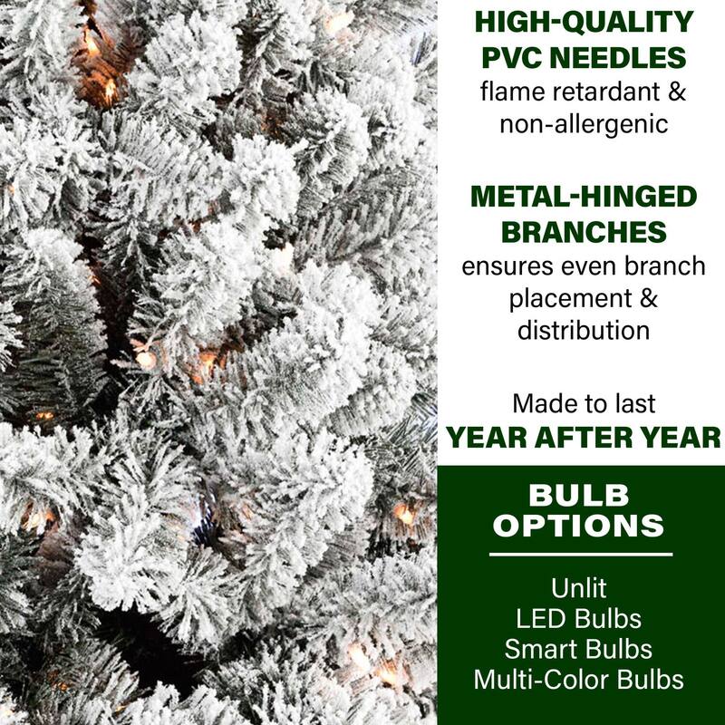 Fraser Hill Farm 9-Ft. Flocked Alaskan Pine Christmas Tree with Smart String Lighting