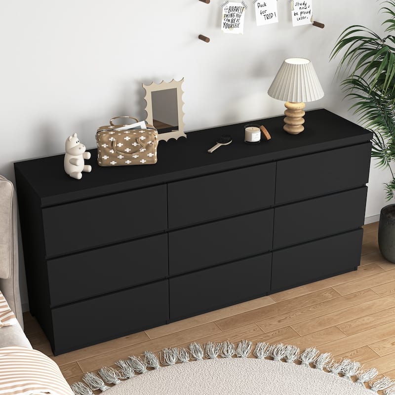 9-Drawer Cabinet for Bedroom, Wide Modern Chest of Drawers with No Handles Design for Living Room & Entryway