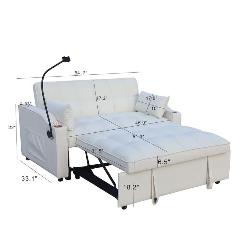 Convertible Sofa Bed with Holders, Velvet Loveseat with Reclining Backrest, Small Sofa with Toss Pillows and Pockets