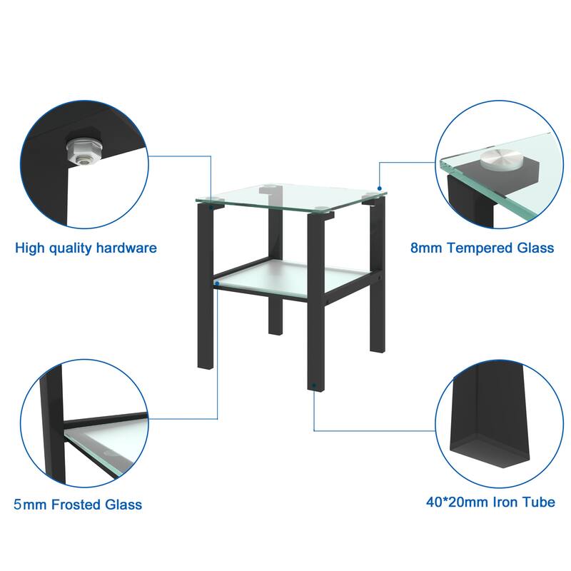 Glass two layer tea table, small round table, bedroom corner table, living room white side table(White)