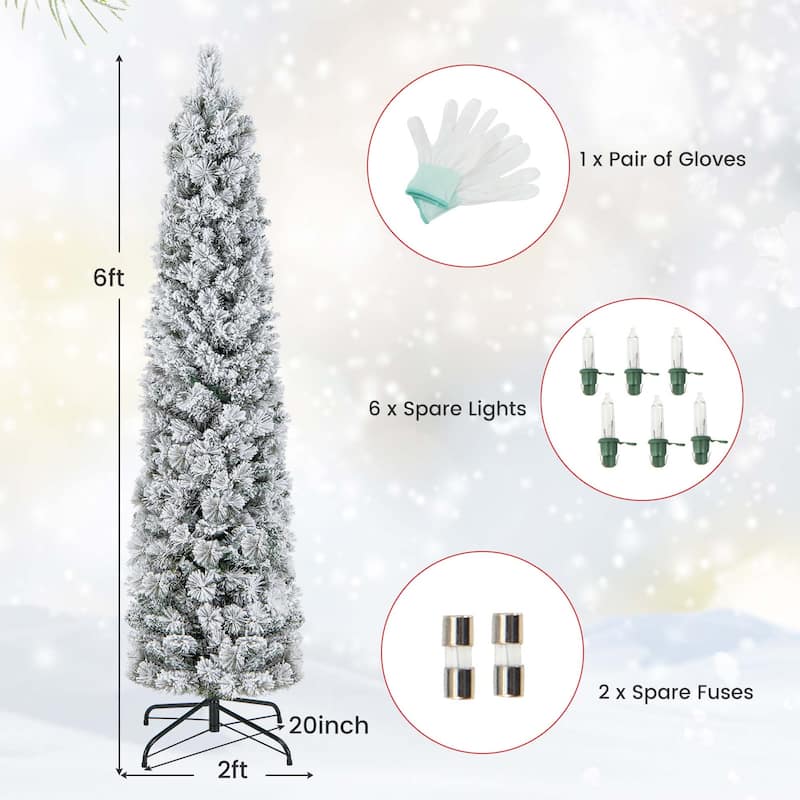 4.5 /6/7FT Pre-Lit Slim Christmas Tree Flocked Decoration w/ Lights - 6 Foot