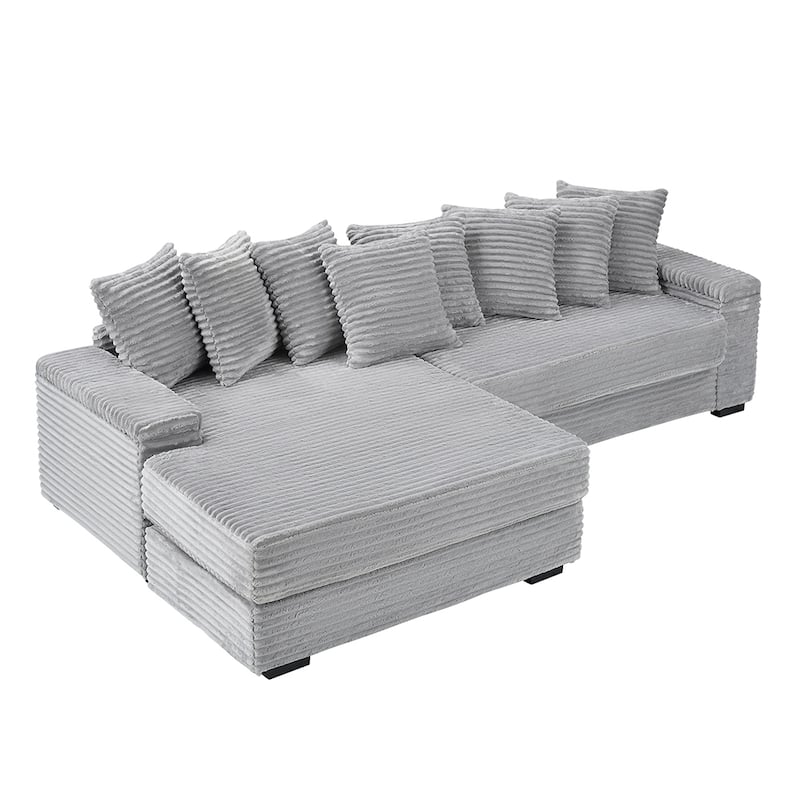111" Corduroy Large L shape Sofa Sectional Sofa with Pillows