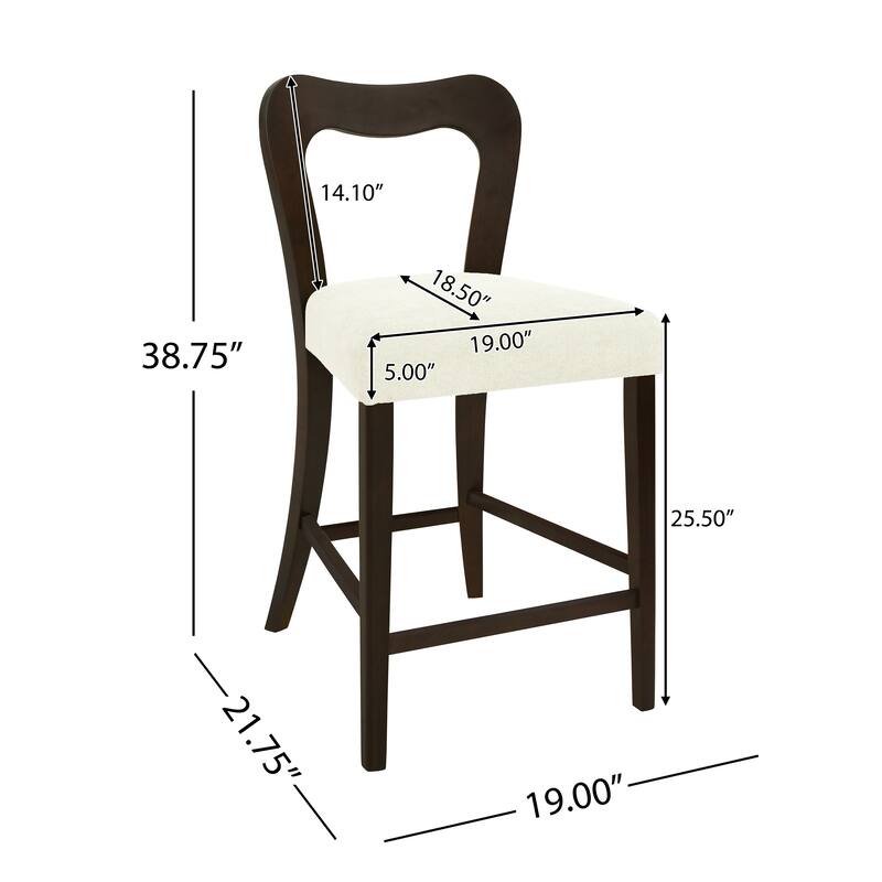 Set of 2 Counter Stools with Upholstered Seats, Rubberwood Frame, Armless Bar Height Stools