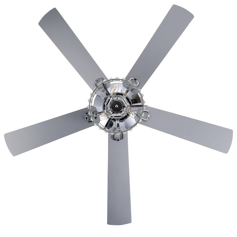 52" 5-Blade Crystal Lighting Ceiling Fan Remote Control, Chrome - 52 Inch