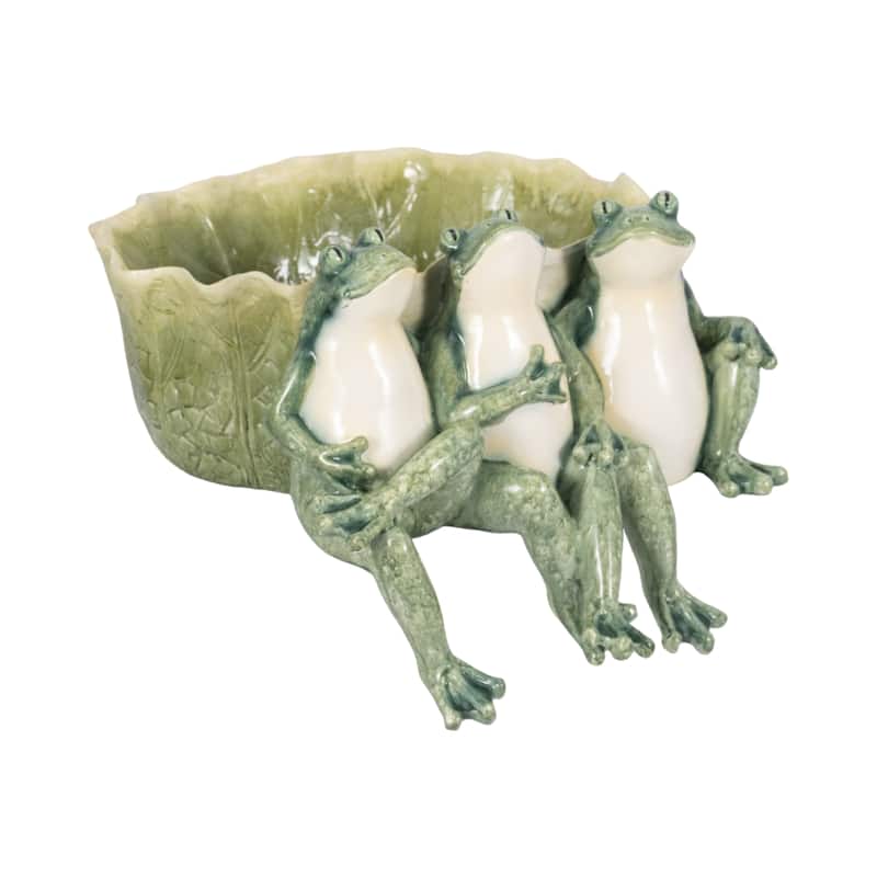 Sagebrook Home Green Polyresin 12" Three Sitting Frogs Planter - 11" x 12" x 8"