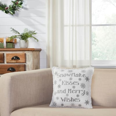 Yuletide Burlap Antique White Snowflake Kisses Pillow 12x12