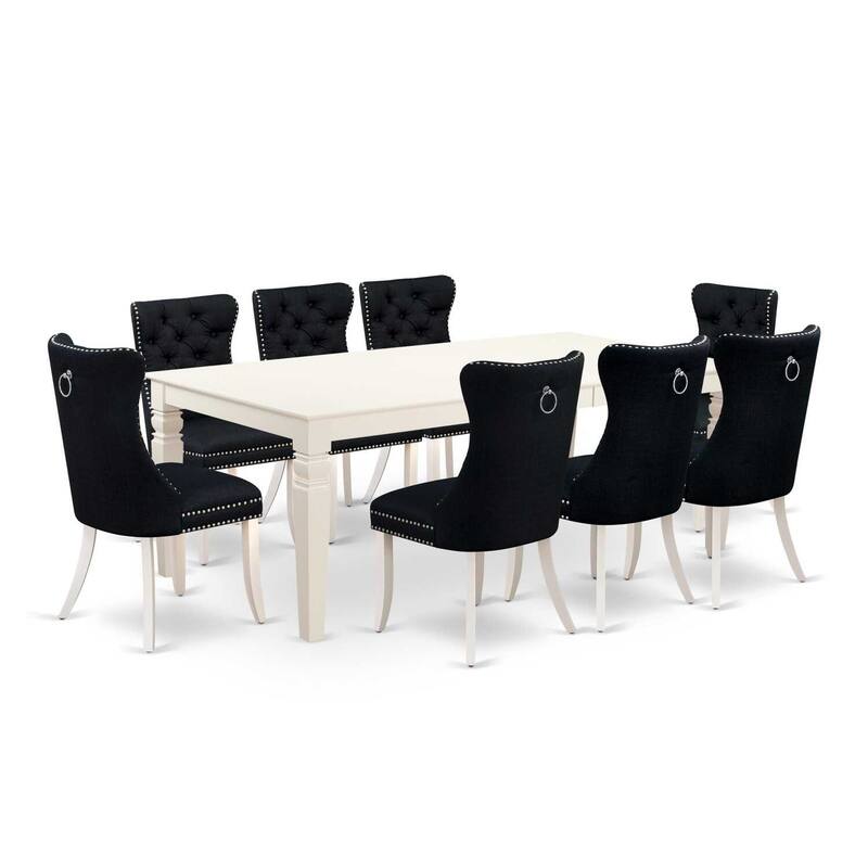 9 Piece Dinette Set - Linen White Table & Chairs - Modern Kitchen Dining Room Set
