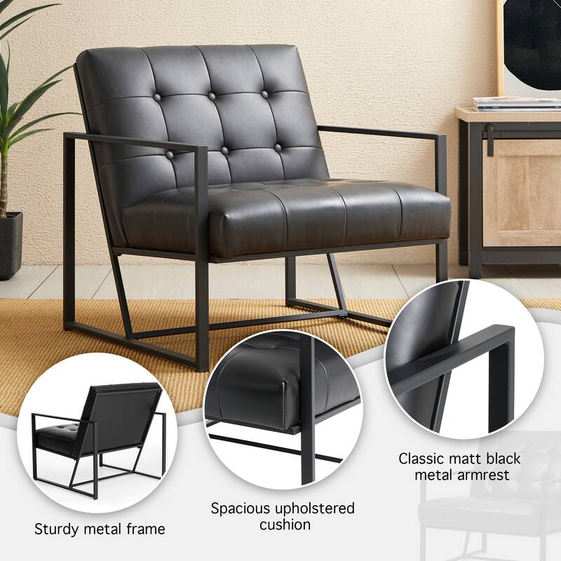 Glitzhome 29.50"W Mid-Century PU Leather Tufted Accent Chair - 29.5"W x 30.5"H x 29.25"D