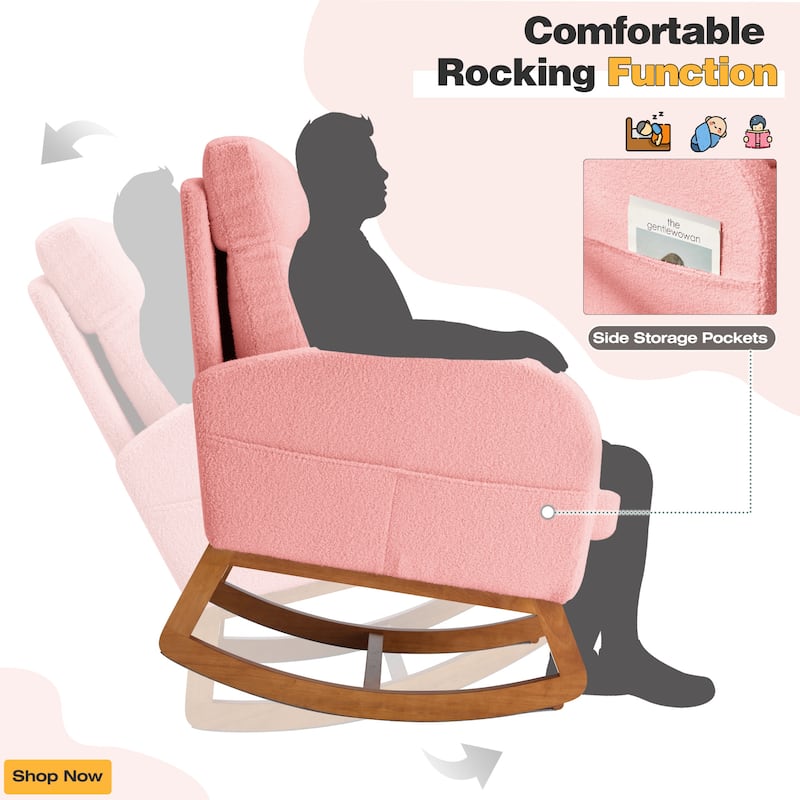 EROMMY Rocking Chair Indoor, Glider Chair with Pillow and Blanket, Living Room, Bedroom & Baby Room, Pink/ Beige/Gray