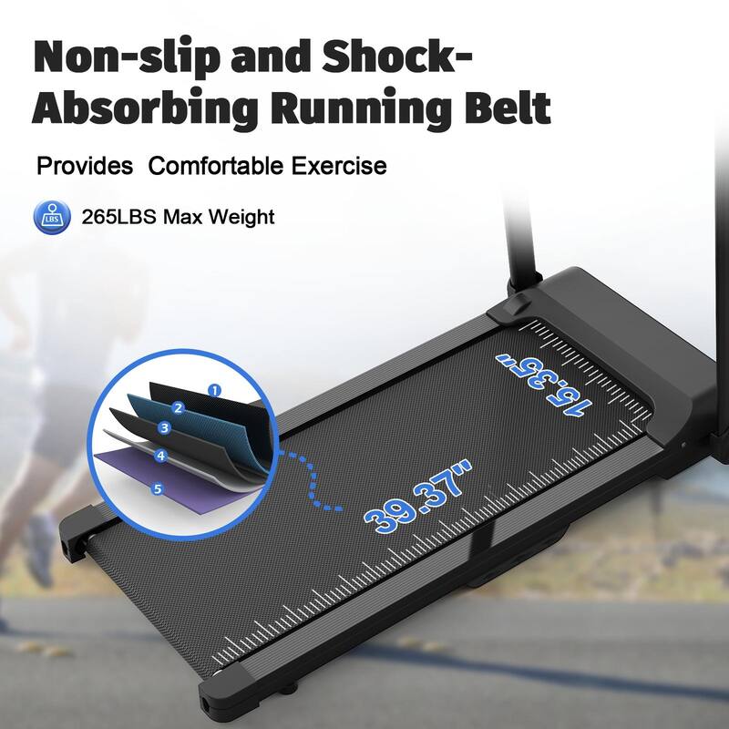 Foldable Treadmill 2.5HP Electric Folding Treadmill Running Walking Machine for Home Gym, Max 265 LBS Weight Capacity