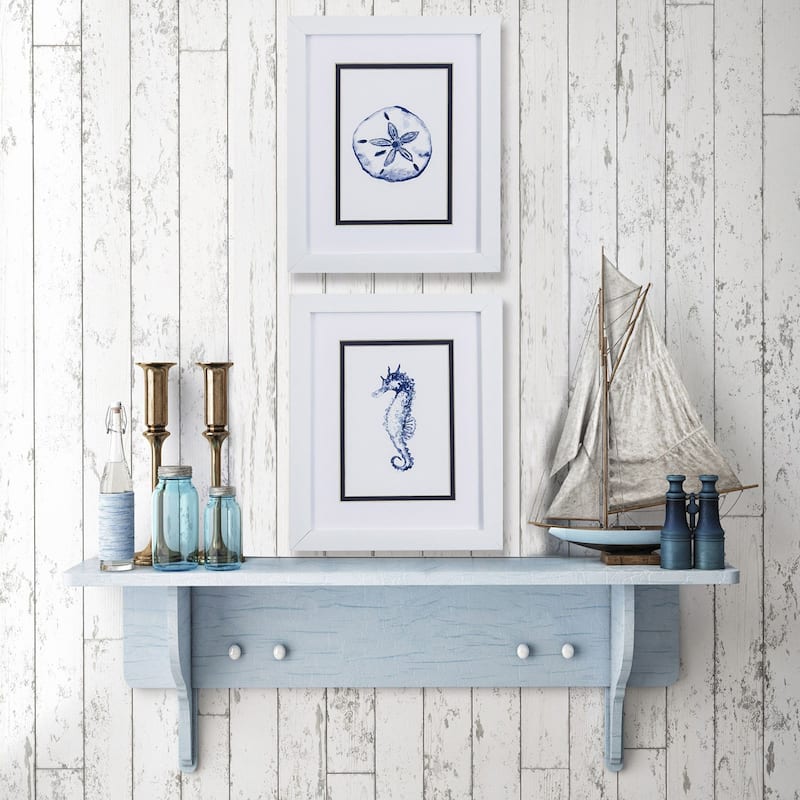 Sand Dollar Seahorse S/2 Framed Art Under glass