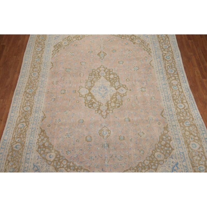 Hand Knotted Oriental 100% Wool Carpet Traditional Floral Pink Mashad Area Rug - 12' 9'' X 9' 5''