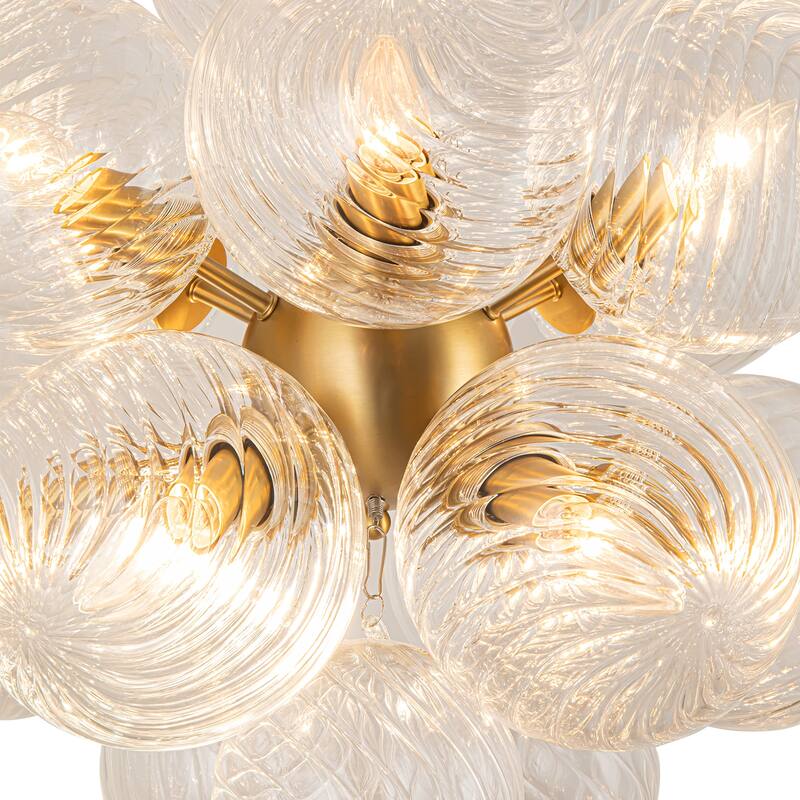 Modern 12-Lights Clear Swirled Ribbed Glass Globe Bubble Chandelier