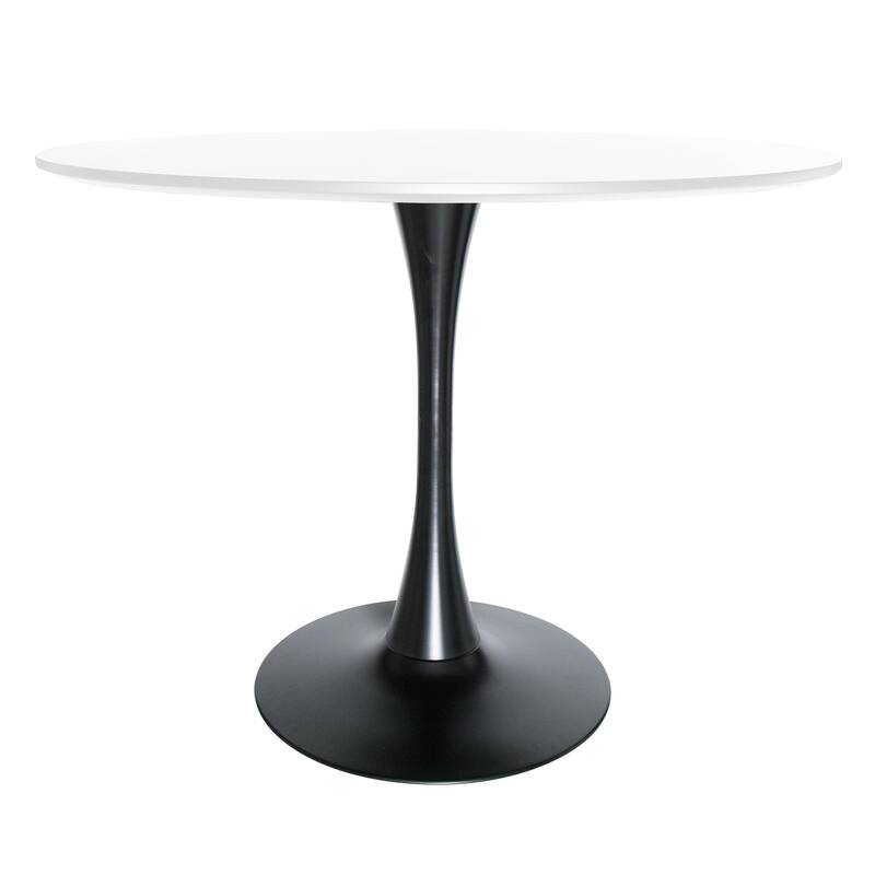 LeisureMod Bristol 40" Round Dining Table for 4 with MDF Wood Tabletop in Black Steel Base for Kitchen & Dining Room