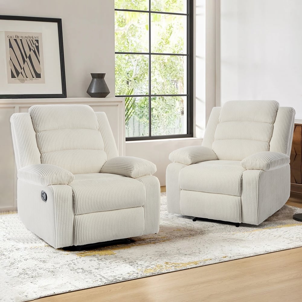 Classic Corduroy Upholstered Push Back Manual Recliner Chair(Set of 2)