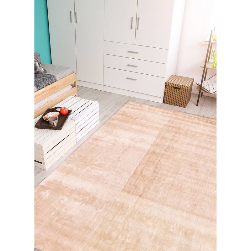 ECARPETGALLERY Hand Loomed Elysian Beige Viscose Rug - 6'6 x 9'9