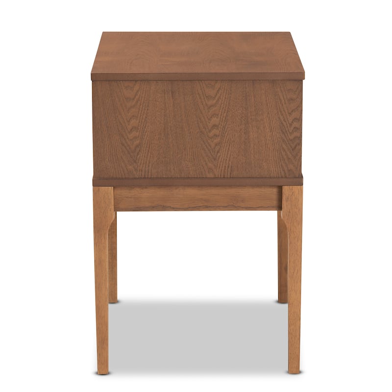 Ramiel Mid-Century Modern Ash Walnut Finished Wood and Rattan 1-Drawer Nightstand