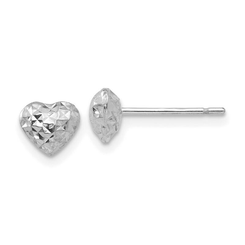 Curata 14k White Gold Sparkle Cut Puffed Love Heart Post Stud Earrings - 7x7mm