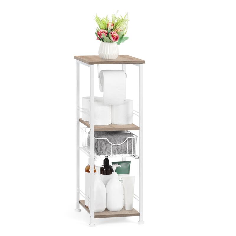 Freestanding Bathroom Shelf with Drawer - Grey