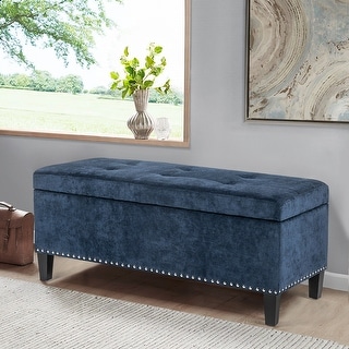 Adeco Storage Ottoman Bench 41" Tufted Fabric Footrest