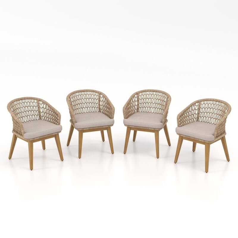Outdoor Woven Rope Armchairs with Cushions, Set of 4