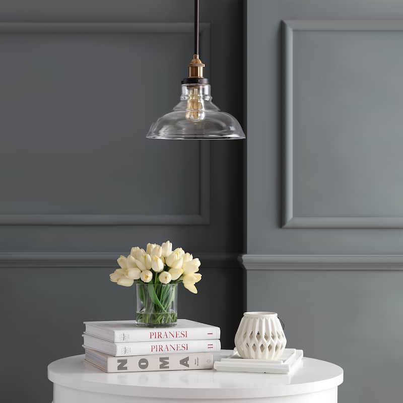 SAFAVIEH Lighting Saul Adjustable 1-light LED Dark Grey Pendant - 11" W x 11" D x 16.5-46.5" H