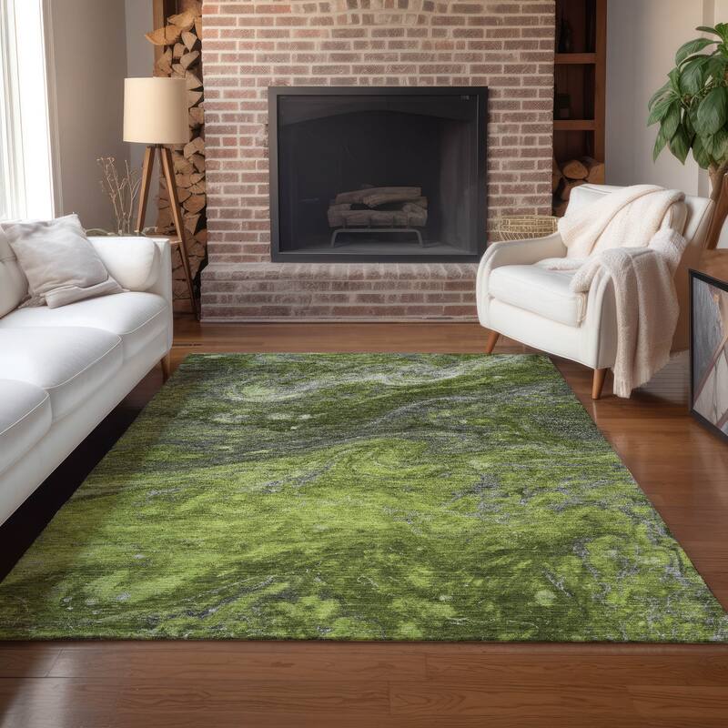 Machine Washable Indoor/ Outdoor Chantille Modern Abstract Rug - Green - 2'6" x 3'10"
