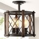 preview thumbnail 1 of 11, Ciel 14" 3-Light Iron Rustic Farmhouse LED Flush Mount, Brown/Oil Rubbed Bronze by JONATHAN Y Oil Rubbed Bronze/Brown