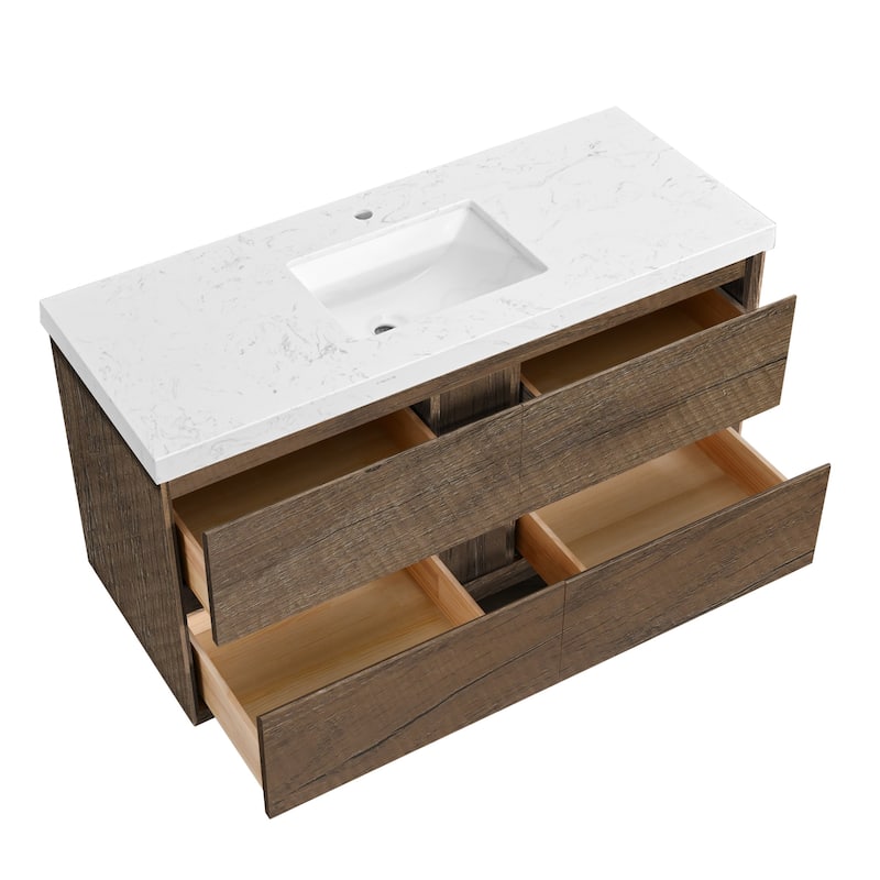 24"30"36"48"60"72" Floating Bathroom Vanity Engineered Stone Top with Rectangular Ceramic Undermount Sink