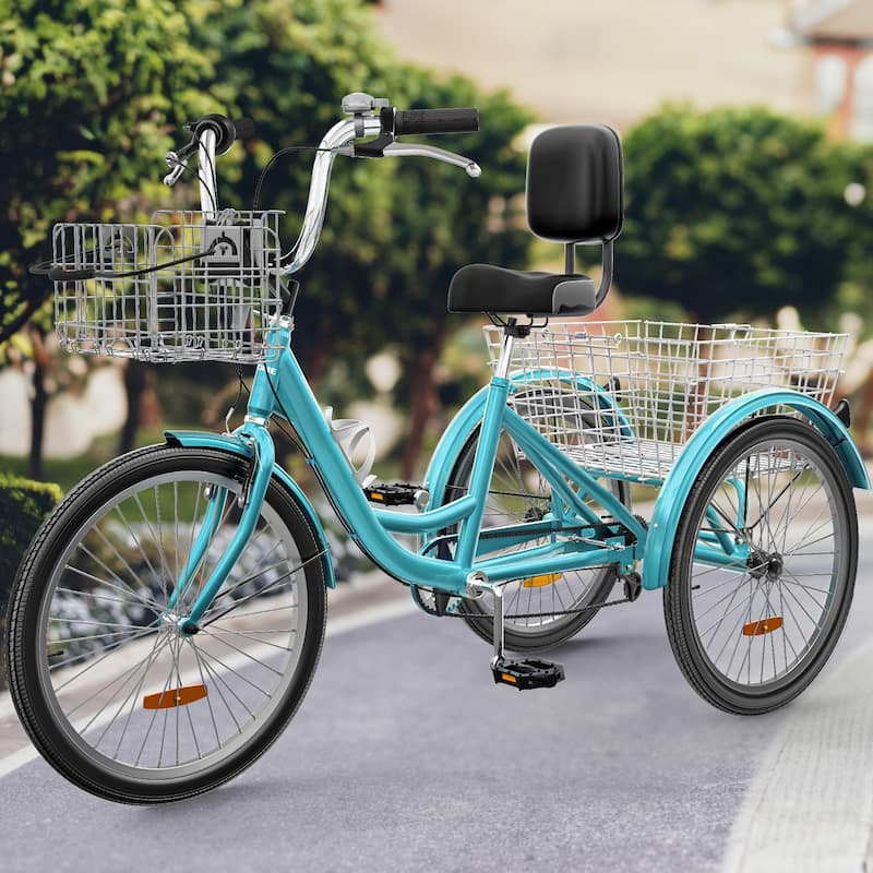 24"/"26" 7-Speed Adult Tricycle Trike 3-Wheel Bikes w/Removable Basket