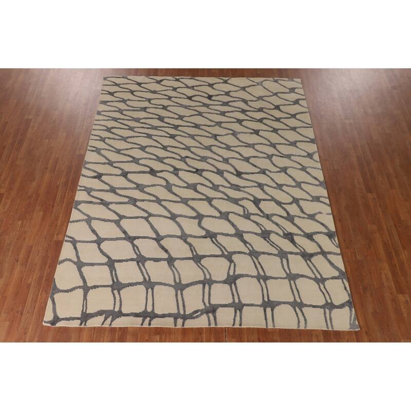 All-Over Abstract Modern Area Rug Handmade Wool Carpet - 7'11"x 9'9"