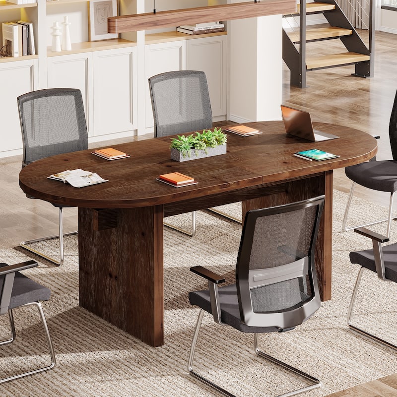 5.24 ft Solid Wood Oval Conference Table for 6 People