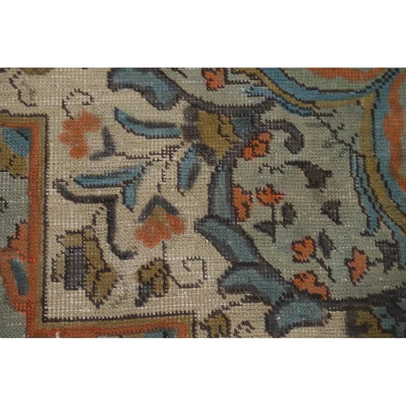 Green Tabriz Vintage Persian Area Rug Hand-Knotted Wool Carpet - 9'7" x 12'9"