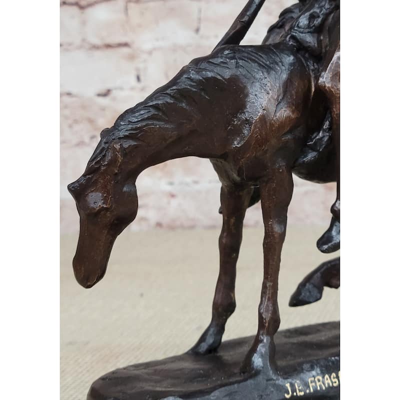 Bronze Replica Sculpture Statue Of End Of The Trail By J. E. Fraser On Marble Base