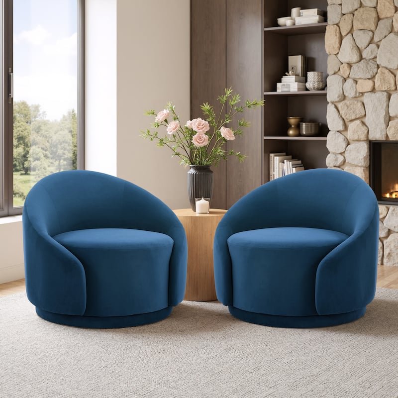 35" Wide Upholstered Swivel Accent Barrel Chairs (Set of 2) - Velvet - Blue