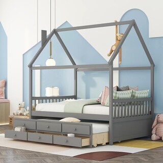 Full Size Vertical Slats Style Wooden House Bed Farmhouse Daybed with ...