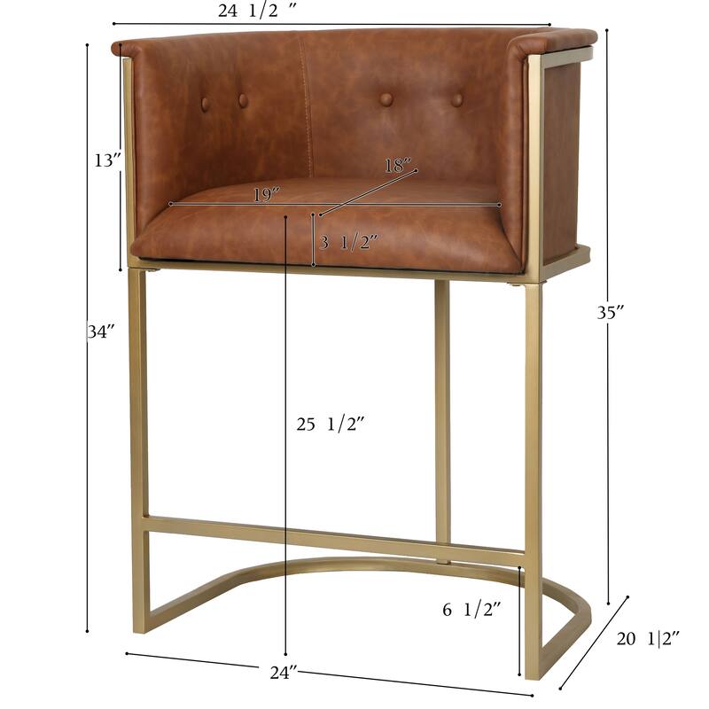 Manhattan Modern Bar Stool - Faux Leather with Gold-Finish Metal Base