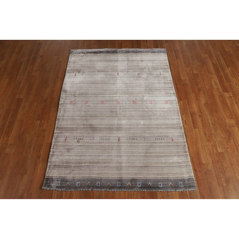 Hand Knotted Oriental 100% Wool Carpet Tribal Tribal Beige & Ivories Gabbeh Area Rug - 5' 10'' X 4' 1''