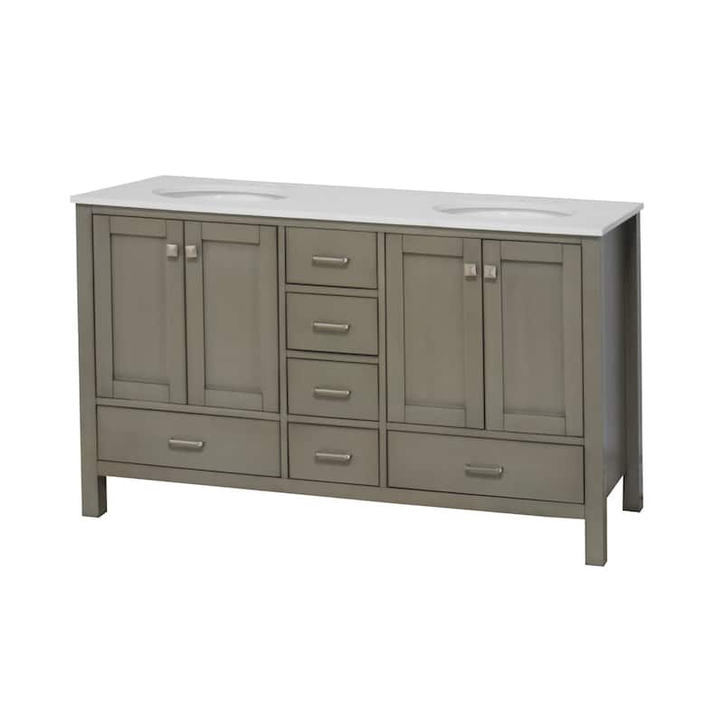 KitchenBathCollection Horizon 60" Double Bathroom Vanity with Engineered White Top