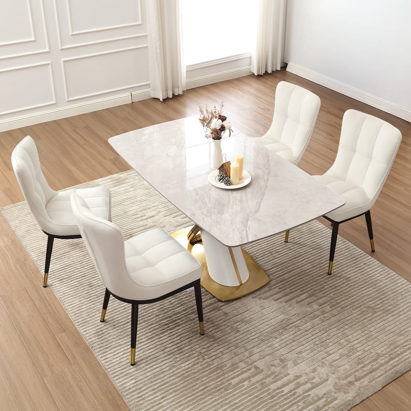 Velvet Upholstered Dining Chairs with Metal Legs, Set of 2/4 - 35.8"H x 18.9"W x 23.2"D