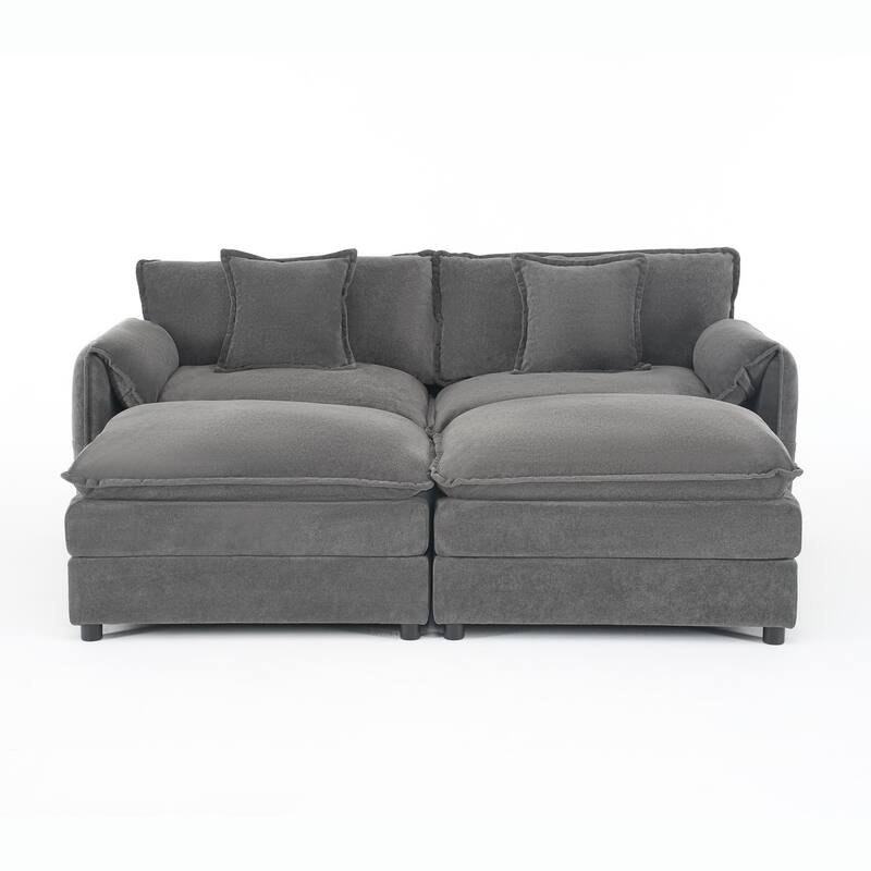 Modular Sofa DIY Combination Sofa for Living Room, Chenille Sectional Sofa Deep Seat Couch Set with Ottoman