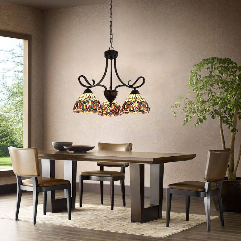 Tiffany-Style Victorian Design 3-light Dark Bronze Chandelier