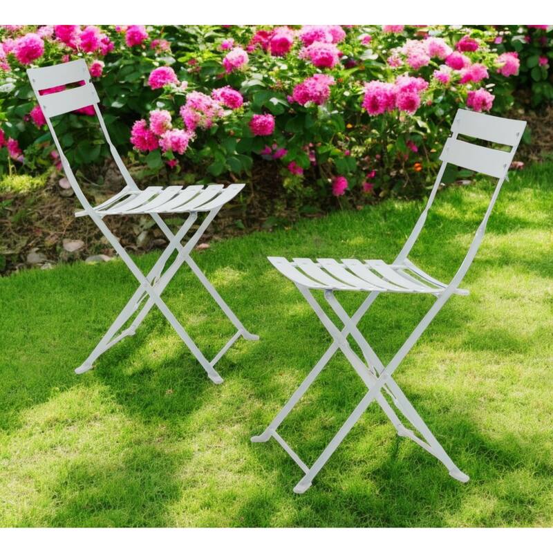 Set of Two White Aluminum Outdoor Folding Dining Chairs - White