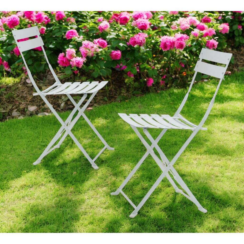 Set of Two White Aluminum Outdoor Folding Dining Chairs