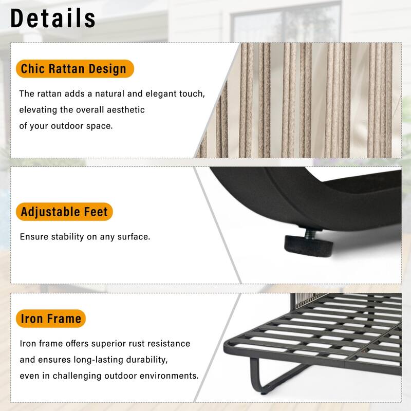 57" Outdoor Rattan Daybed with Canopy and Cushion