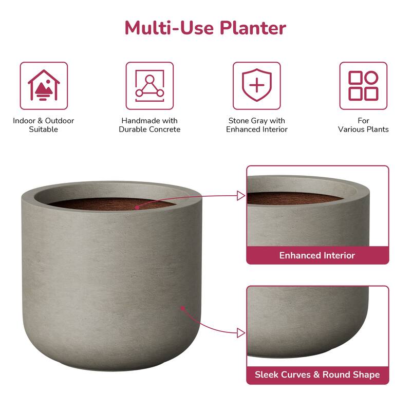 Concrete Round Planter / Pot with Drainage Hole for Indoor & Outdoor