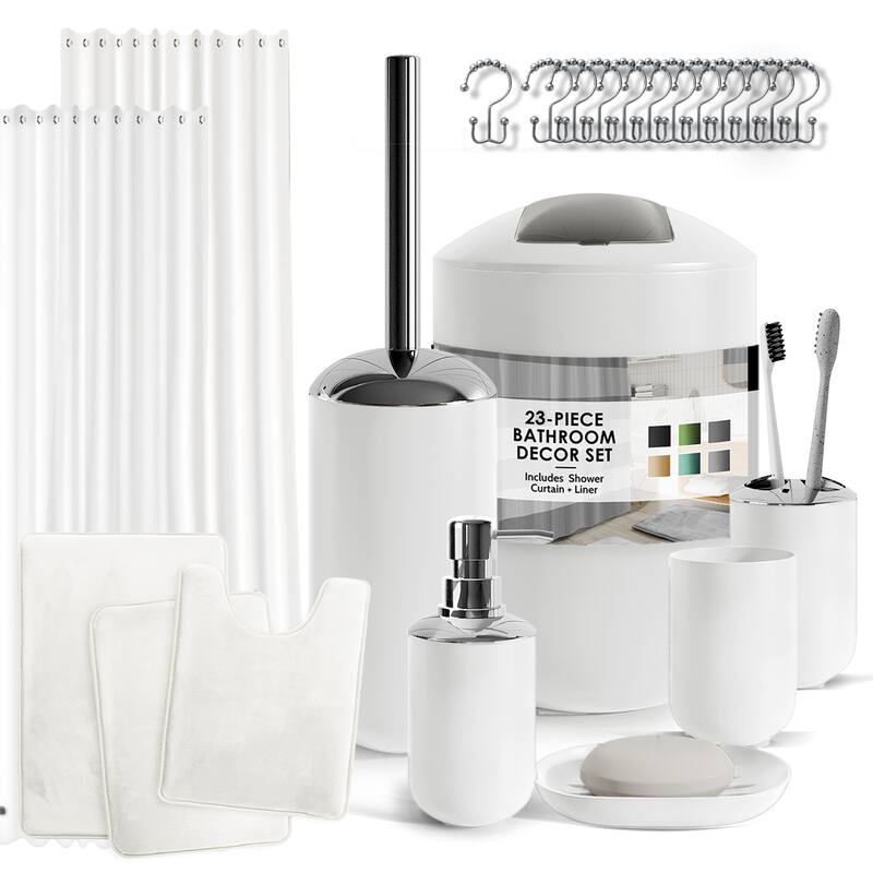 Clara Clark 23 Piece Complete Bathroom Accessories Kit With Shower Curtain and Rug Set