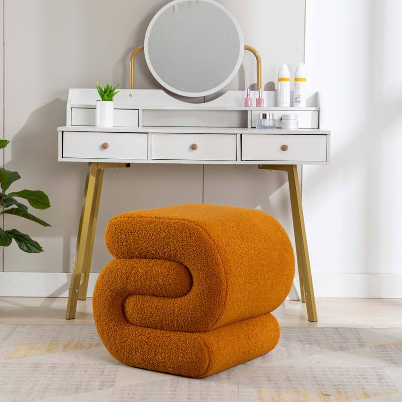 Modern S-shape Ottoman Makeup Stool Footstool for Living Room,Bedroom - Orange-Teddy