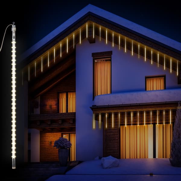 slide 2 of 11, Alpine Corporation 108"L Hanging Icicle Outdoor Lights with Chasing Warm White LED Lights
