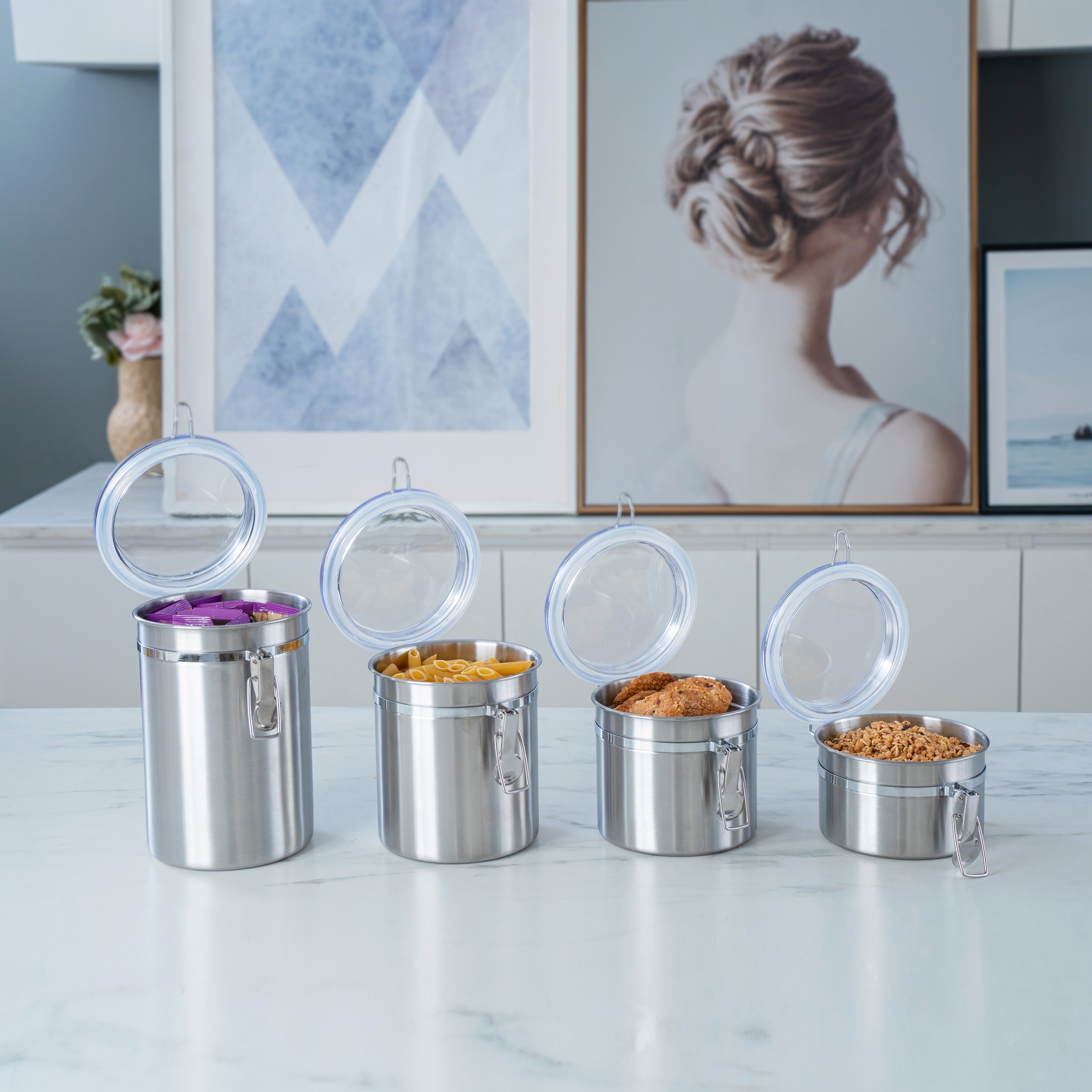 Creative Home 4-Piece Stainless Steel Canister Set with Airtight